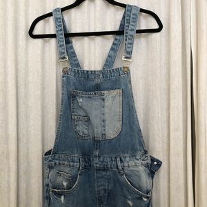 Zara distressed denim overalls size M